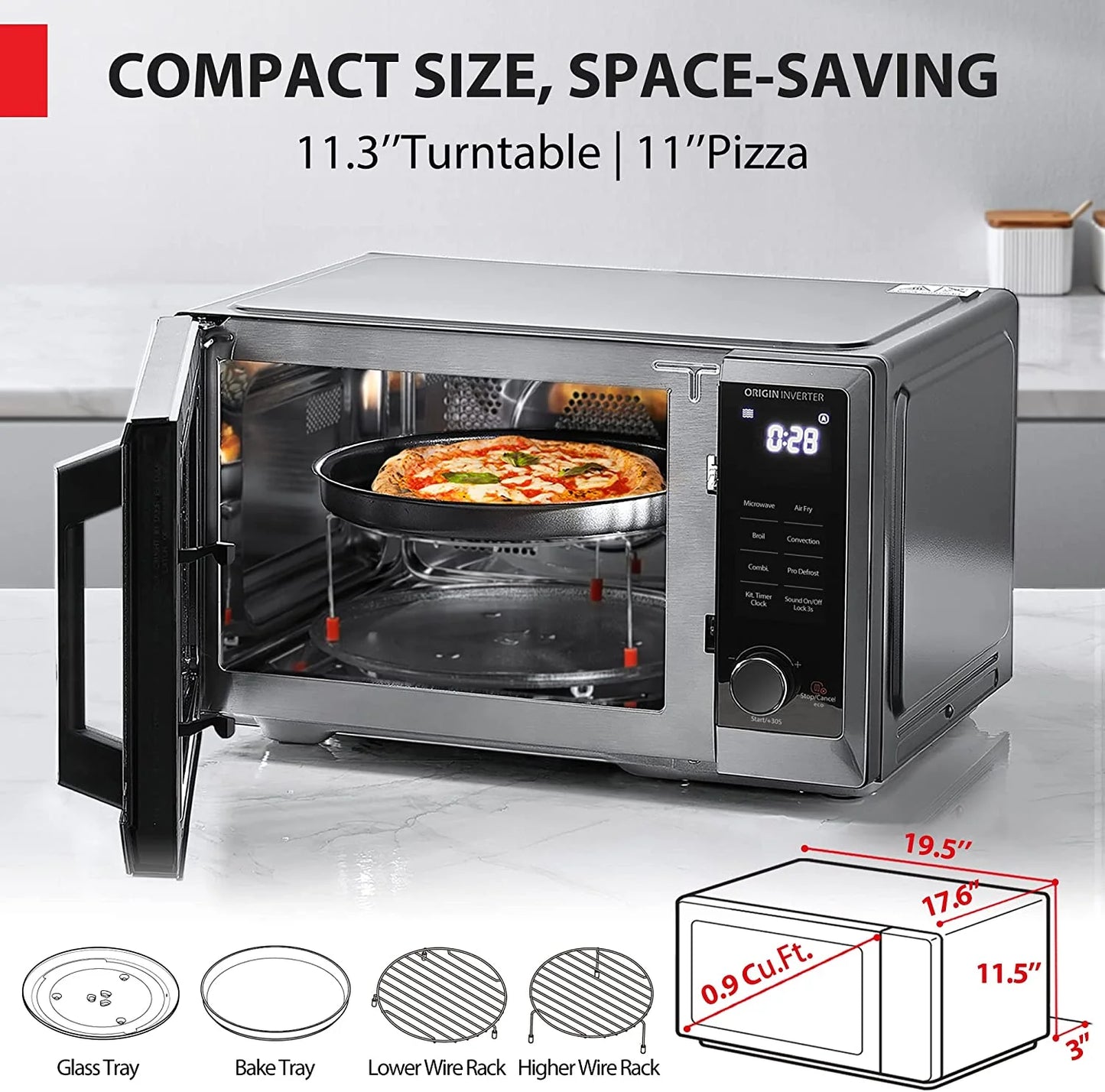 TOSHIBA 7-in-1 Countertop Microwave Oven Air Fryer Combo, Inverter, Convection, Broil, Speedy Combi, Even Defrost, Humidity Sensor, Mute Function, 27 Auto Menu&47 Recipes, 1.0 cu.ft/30QT, 1000W