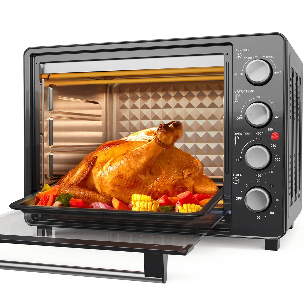 34 QT Super-Large  Air Fryer, Oil-Less Air Fryer Toaster Oven Combo with Pizza, Warm, Broil, Toast, Bake, Air Fry, 5  Functions - Black