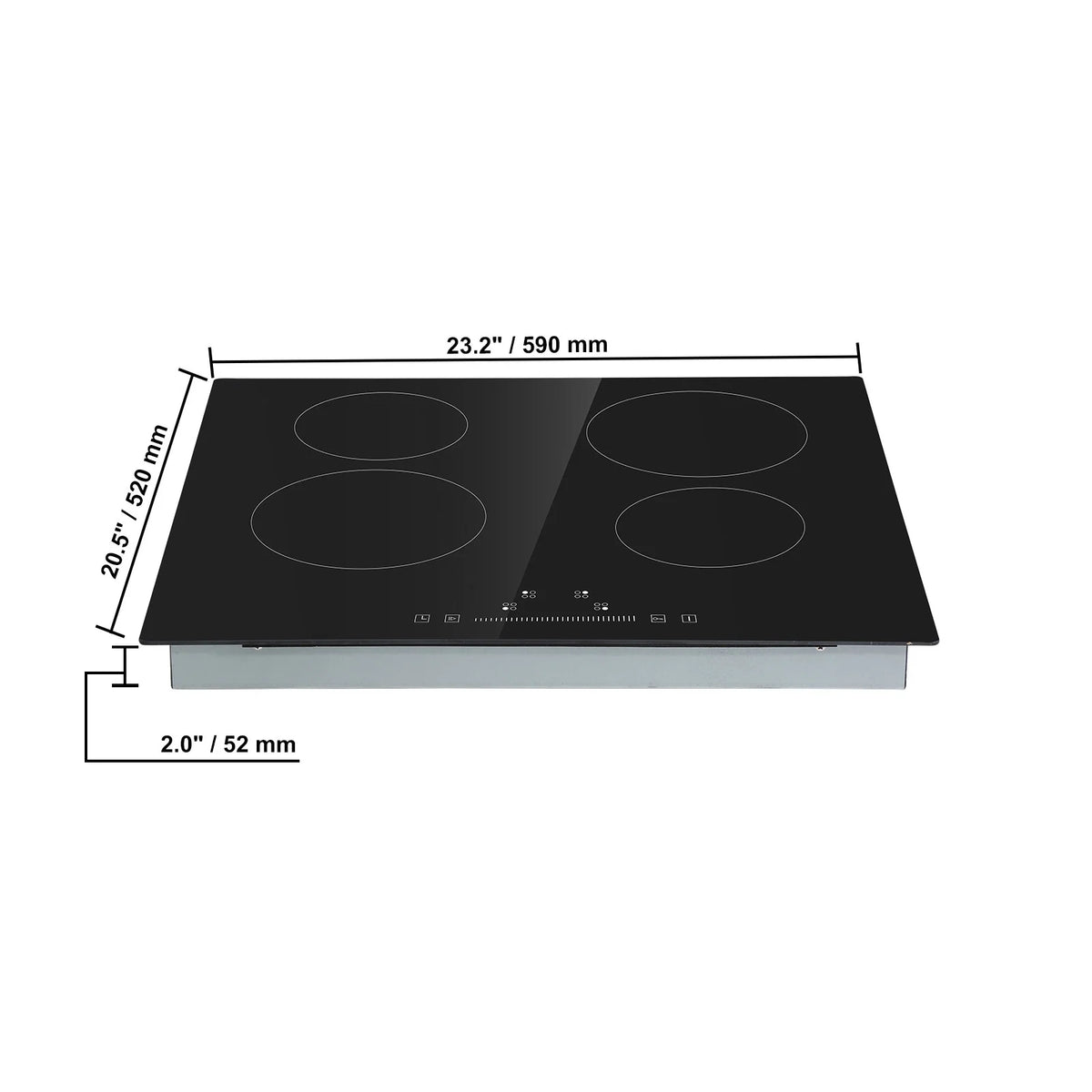 KFFKFF Sleek Electric Stove Top, 24" 4 Burners 240V 6000W Electric Cooktop Ceramic Top with Touch Control, Timer & Child Lock, 9 Heat Levels for Diverse Cooking Requirements(NO Plug)