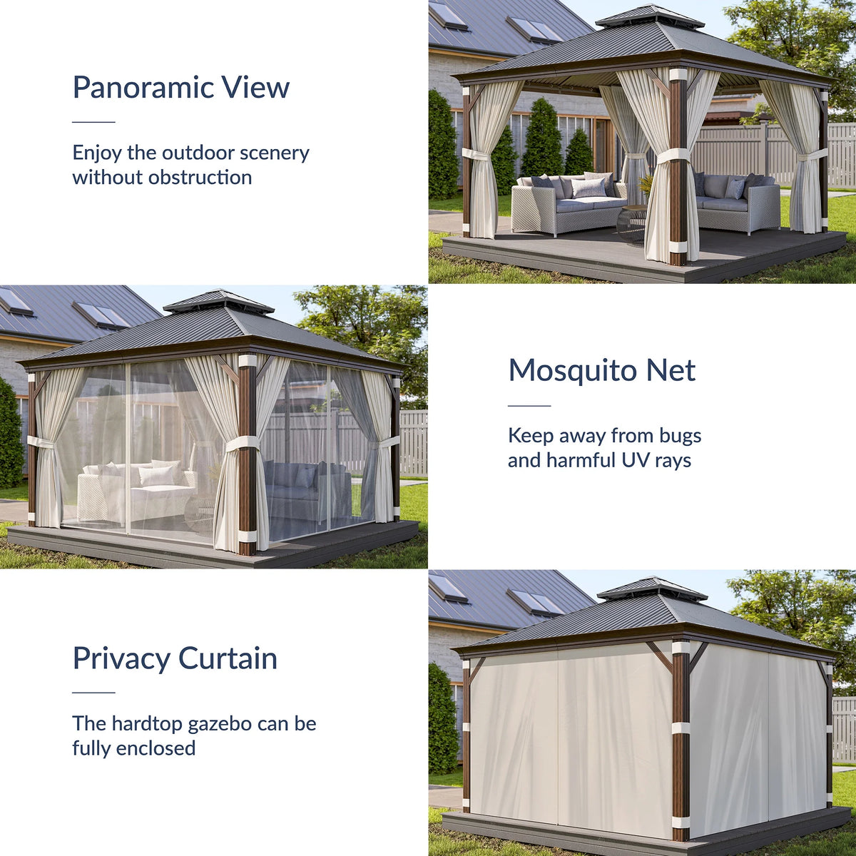 BELLEZE 12 x 16ft Hardtop Gazebo, Widen Pole Outdoor Canopy, Aluminium Frame Galvanized Steel Double Roof Waterproof Gazebo Tent with Nettings and Curtains for Patio, Backyard, Deck, Lawns, Garden