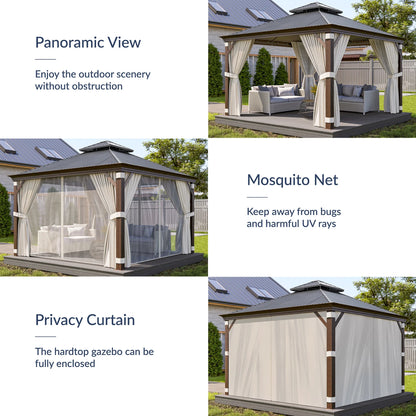 BELLEZE 12 x 16ft Hardtop Gazebo, Widen Pole Outdoor Canopy, Aluminium Frame Galvanized Steel Double Roof Waterproof Gazebo Tent with Nettings and Curtains for Patio, Backyard, Deck, Lawns, Garden