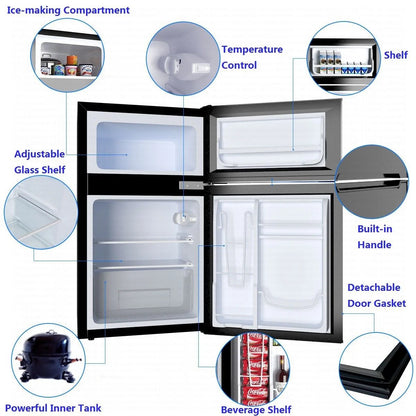Costway Refrigerator Small Freezer Cooler Fridge Compact 3.2 cu ft. Unit, Grey