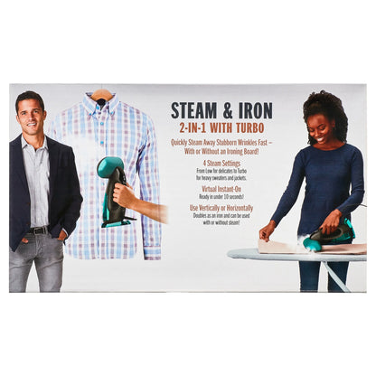 Conair Turbo ExtremeSteam 1875 Watt Handheld Fabric, 2-in-1 Steam and Iron Garment Steamer, One Size, Black/Green GS107