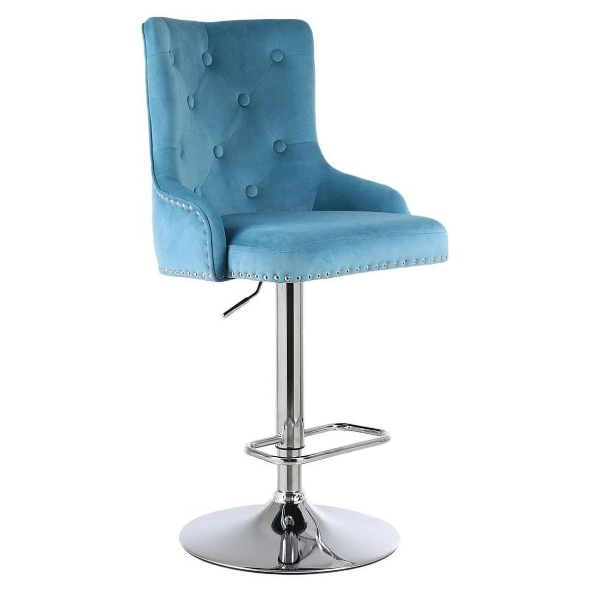 Alexent  2PCS Swivel Bar Stools, High Back, Button Tufted, Silver Footrest and Nailhead Trim Swivel Bar Chairs for Kitchen, Bar Velvet Upholstered Bar Stools, Dark Blue