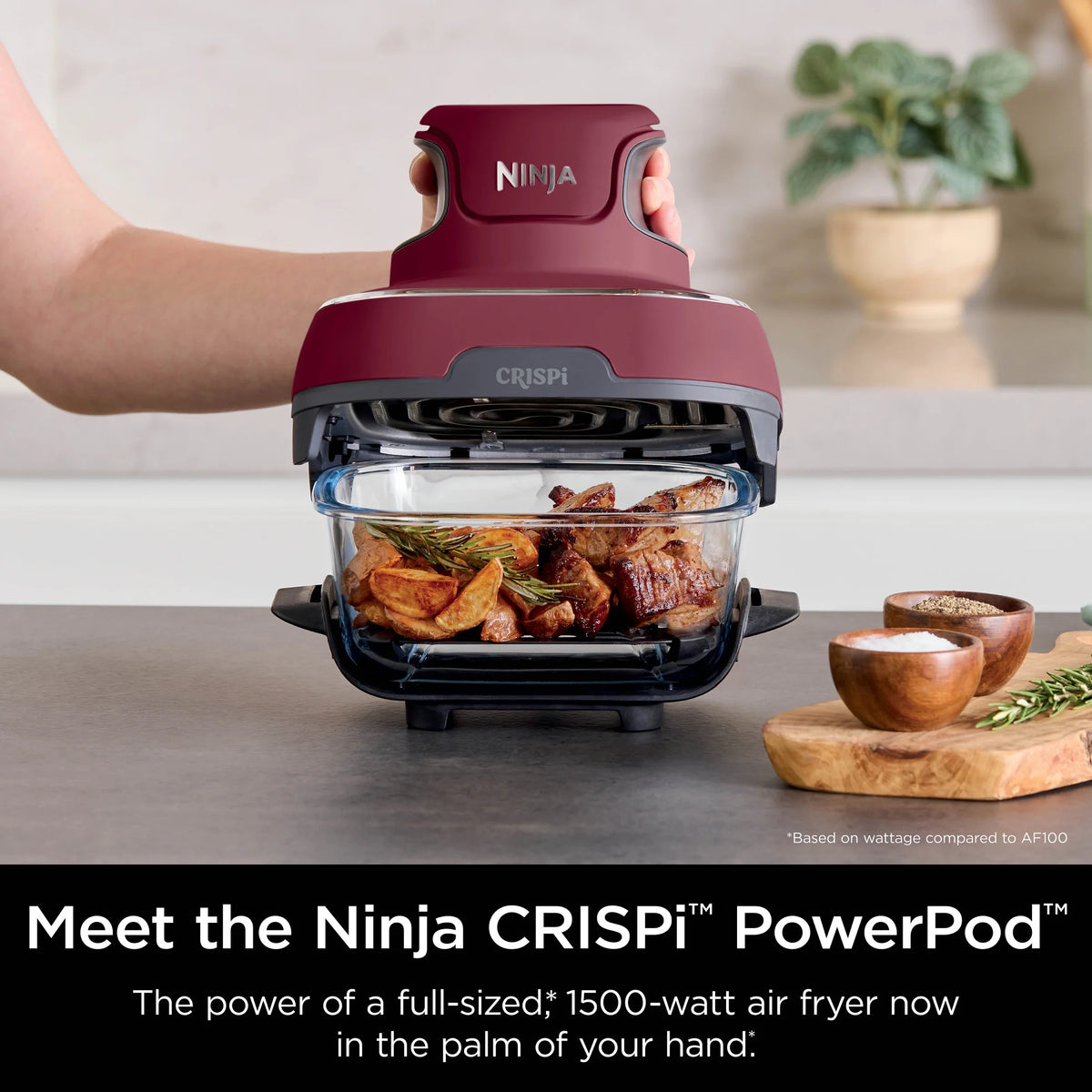 Ninja Crispi 3-in-1 Portable Glass Air Fryer Cooking System, 1500W, 4-Qt & 5-Cup TempWare Glass Containers with Storage Lids, Microwave, Freezer & Dishwasher Safe, White, FN100WH