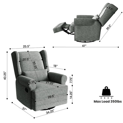Royalcraft Swivel Nursery Glider Recliner, Comfy Upholstered Glider Chair with Lumbar Pillow and Footrest, Beige