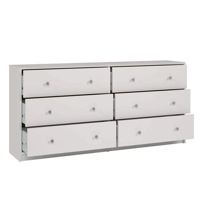 Portland 6-Drawer Double Dresser in White 26.89 in. H x 56.34 in. W x 12.46 in. D