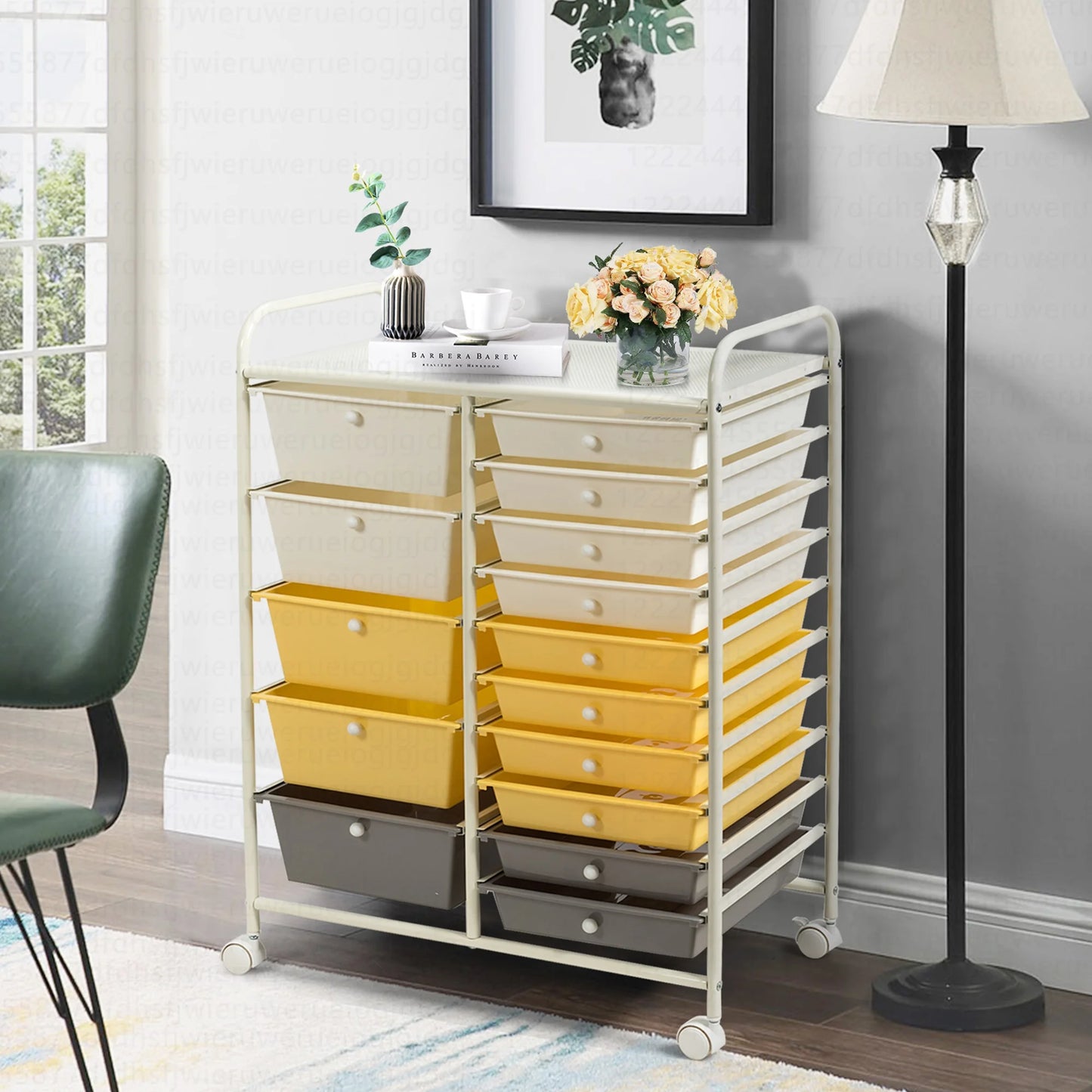 Costway 15 Drawer Rolling Storage Cart Tools Scrapbook Paper Office School Organizer White