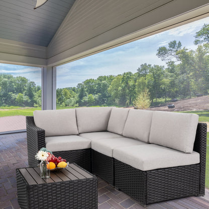 HAPPATIO 5-Piece Wicker Patio Conversation Set with Beige Cushions
