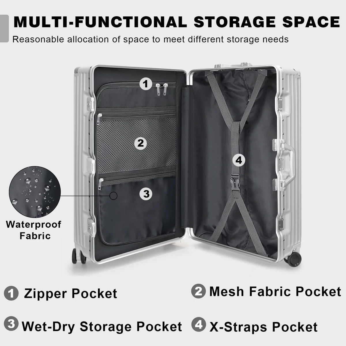Luggage Aluminium Frame PC ABS Hardshell Suitcase with Spinner Wheels TSA Lock Zipperless Luggage 28 inch Silver