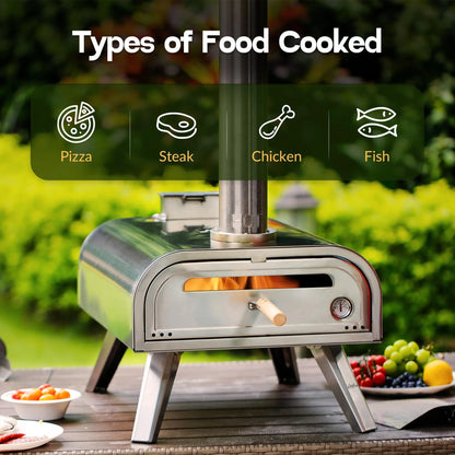 BIG HORN OUTDOORS 16 Inch Pellet Pizza Oven Outdoor, Wood Pellet Pizza Stove with Pizza Stone for Backyard, Camping, Silver