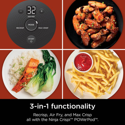 Ninja Crispi 3-in-1 Portable Glass Air Fryer Cooking System, 1500W, 4-Qt & 5-Cup TempWare Glass Containers with Storage Lids, Microwave, Freezer & Dishwasher Safe, White, FN100WH