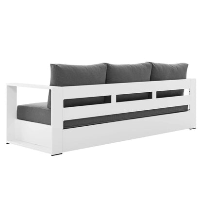 Lounge Sofa Table Set, Grey Gray, Aluminum, Metal, Fabric, Modern Contemporary, Outdoor Patio Balcony Cafe Bistro Garden Furniture Hotel Hospitality