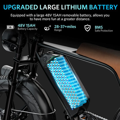 Hipatoo Electric Bike for Adults, 20" Electric Mountain Bike 750W 31MPH, 48V 15Ah Battery, UL2849