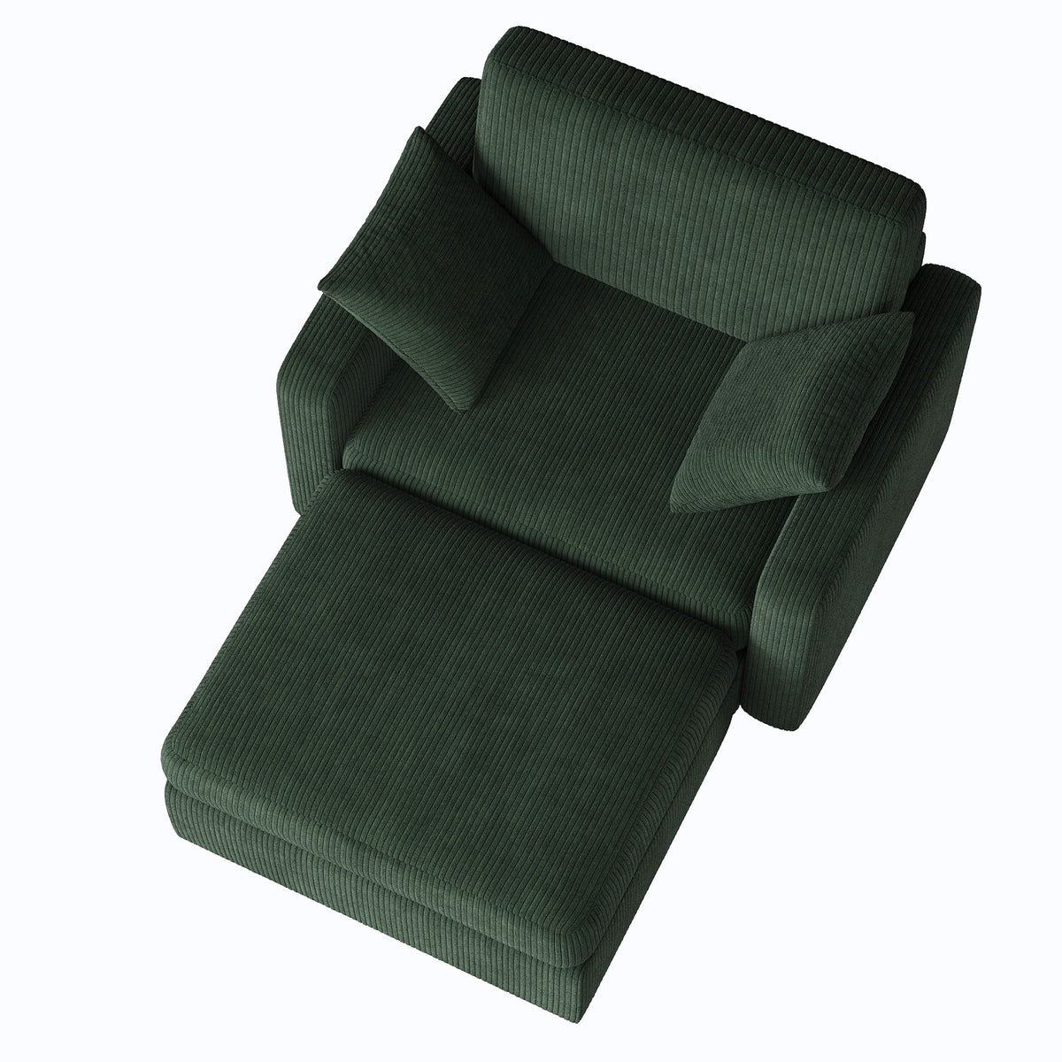 LUMIHO Chaise Lounge Chair Indoor, 42" Sleeper Chair with Two Throw Pillows and Armrests, Corduroy Chaise Couch Chair with Ottoman for Living Room, Bedroom, Apartment, Green