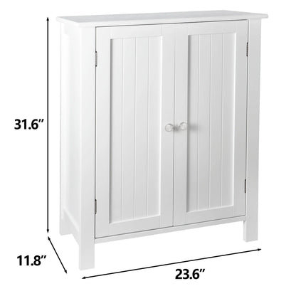 HomGarden 2-Door Bathroom Floor Storage Cabinet Side Cupboard W/ Adjustable Shelves, 11.8'' W, White