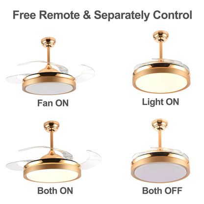 42" Retractable LED Ceiling Fan with Remote Control and Light Kit Included