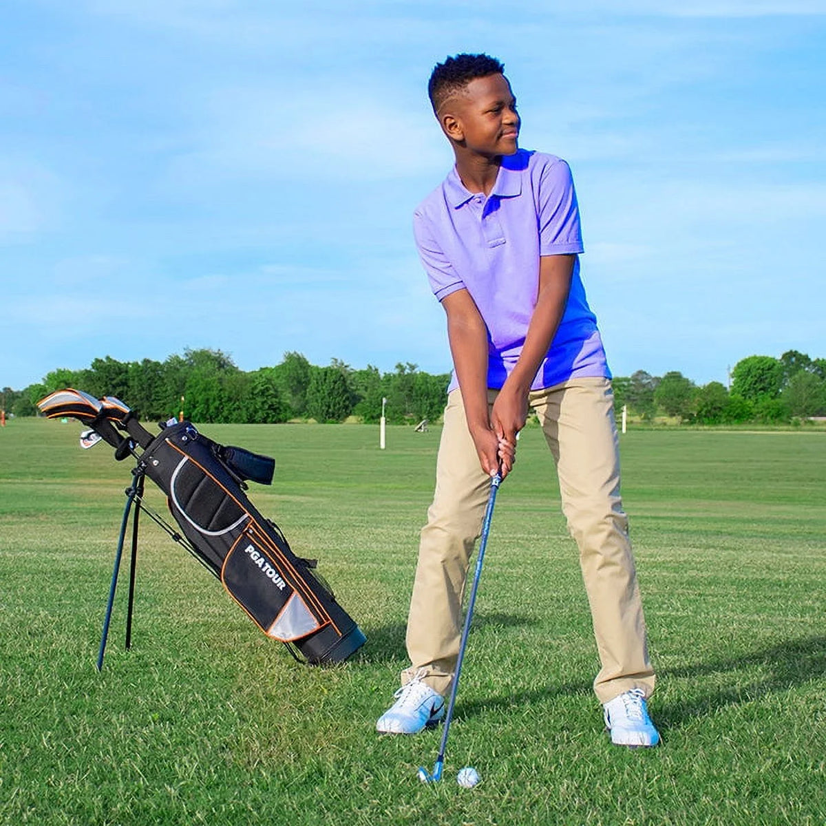 PGA Tour Right-Handed 10 Piece Kids Golf Club Stand Bag Set; Player Height 4'8 - 5'2", Ages 8-12