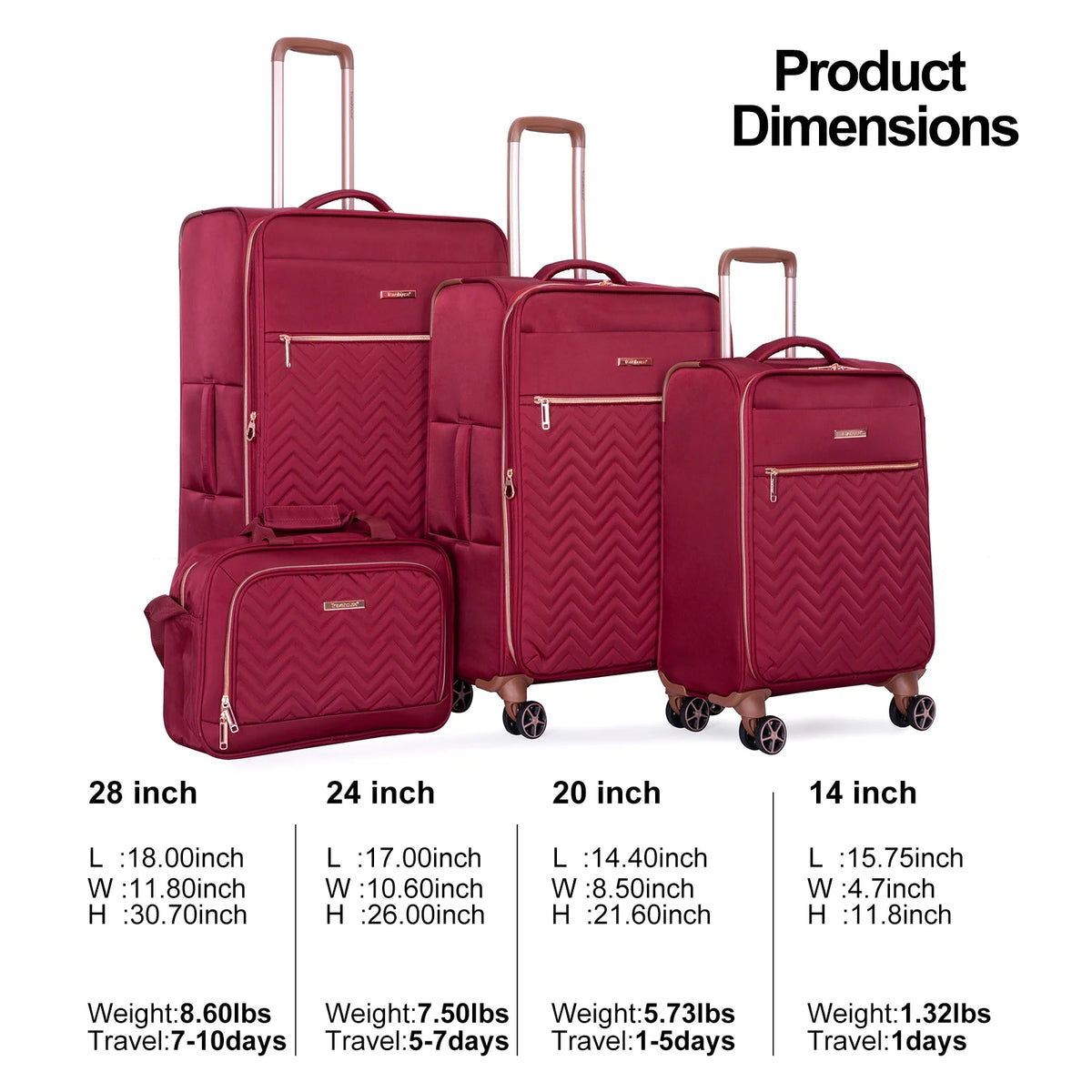Travelhouse 4 Piece Luggage Set Softside Expandable Lightweight Suitcase with Double Spinner Wheels.(Black)
