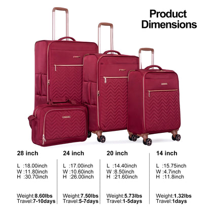 Travelhouse 4 Piece Luggage Set Softside Expandable Lightweight Suitcase with Double Spinner Wheels.(Black)