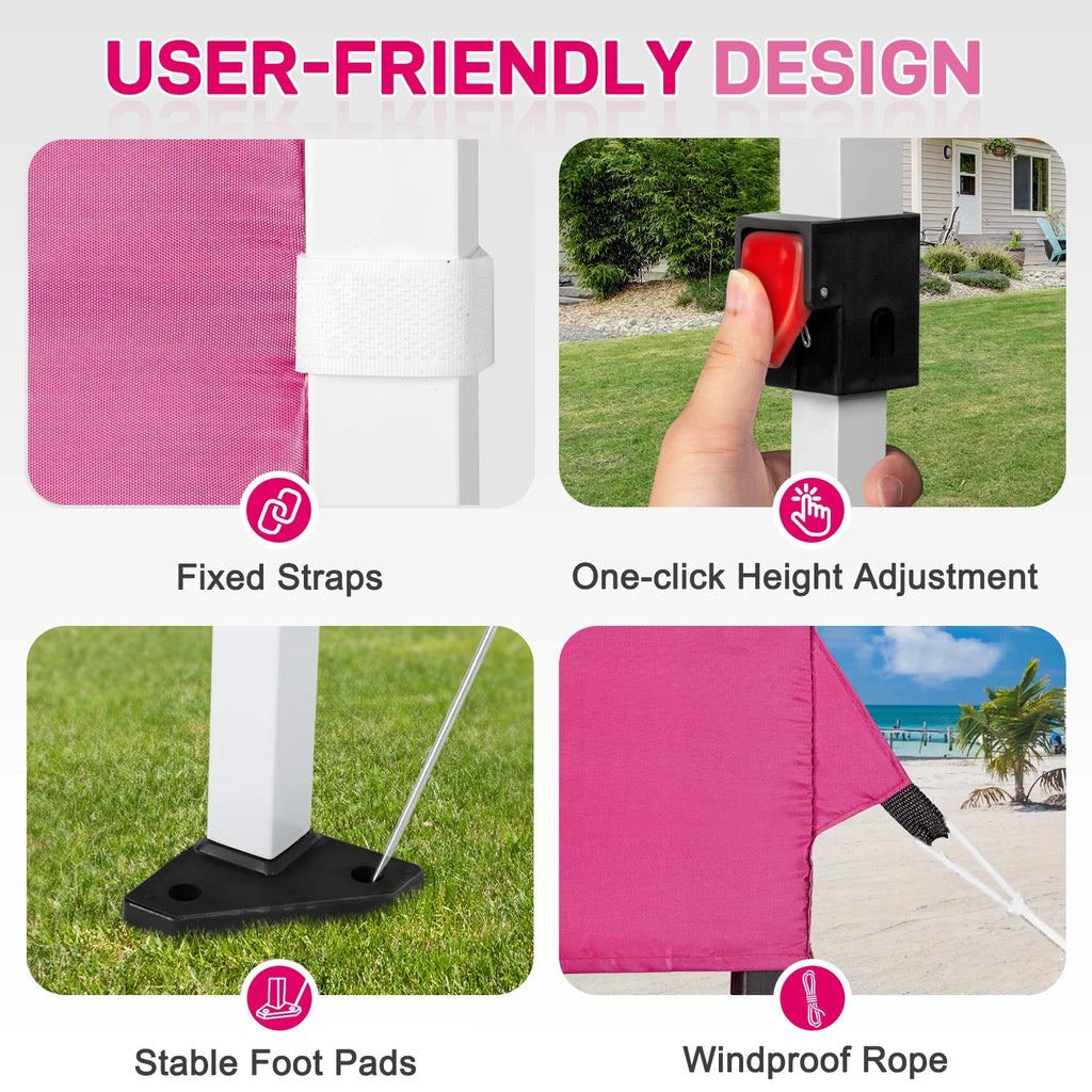 Ktaxon 10x10 Ez Pop Up Canopy Tent,Outdoor Sun Shade Shelter,Outdoor Gazebo,One Push Setup with Sidewalls,1 Roller Bag,4 Sandbags,UPF50+ - Pink