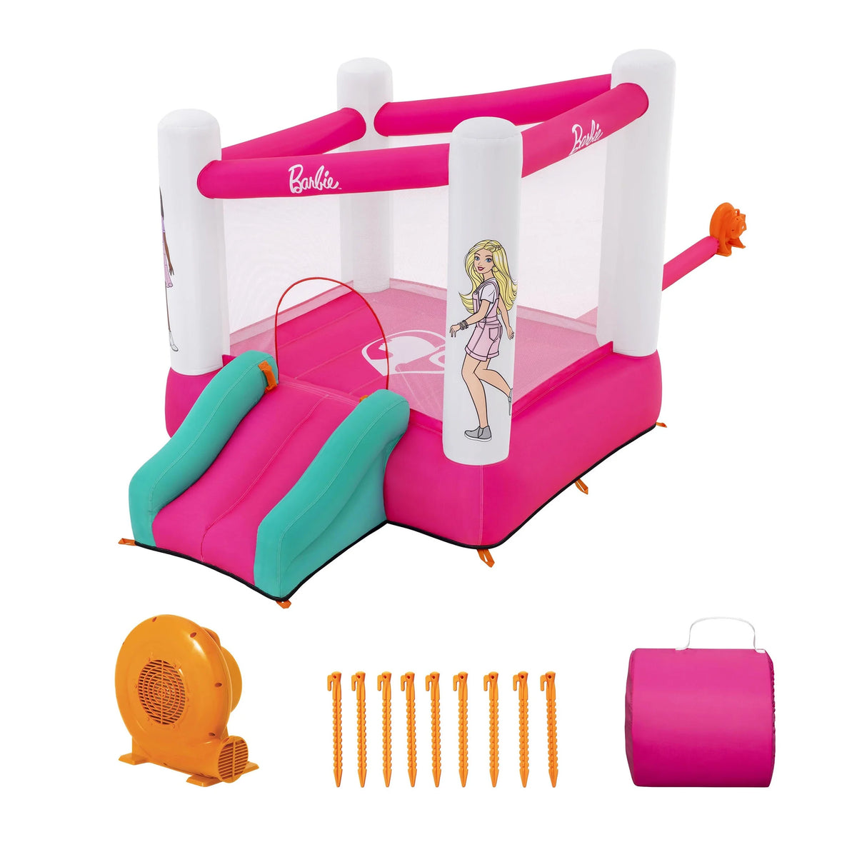 Barbie Inflatable Bounce House with Mesh Walls, Slide and Blower, Indoor/Outdoor, Ages 3+