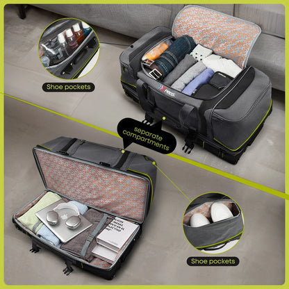 Rolling Duffle Bag with Drop Bottom,Large Wheeled Duffle Bag Luggage,Trolly Travel Bag with Roller 30 Inch,TBL074-Grey/Red
