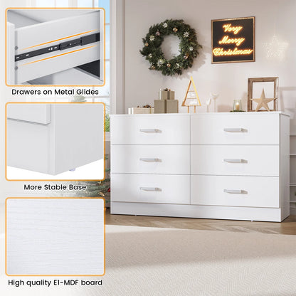 Winkalon 6 Drawer White Double Dresser, Wood Storage Cabinet with Easy Pull Out Handles for Living Room,Chest of Drawers for Bedroom