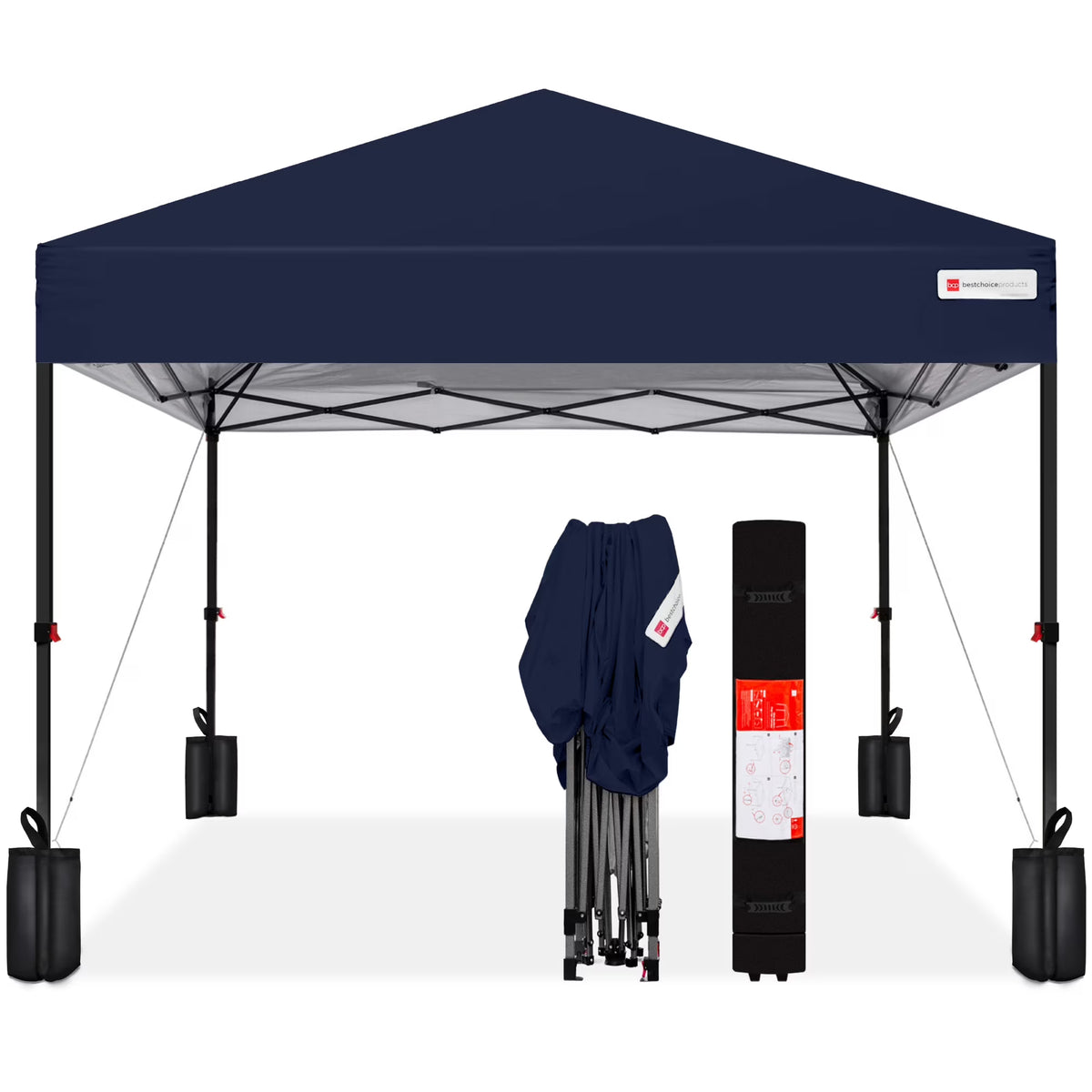 Best Choice Products 12x12ft Easy Setup Pop Up Canopy w/ 1-Button Setup, Wheeled Case, 4 Weight Bags - Navy Blue