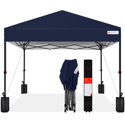 Best Choice Products 12x12ft Easy Setup Pop Up Canopy w/ 1-Button Setup, Wheeled Case, 4 Weight Bags - Navy Blue