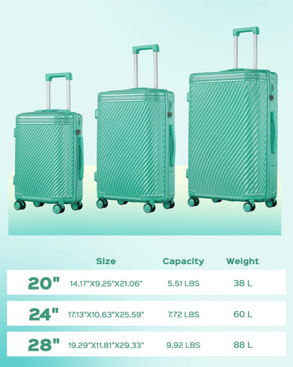 3 Piece Luggage Sets Hard Shell Suitcase Set with Spinner Wheels for Travel Trips Business 20" 24" 28", Rose Gold