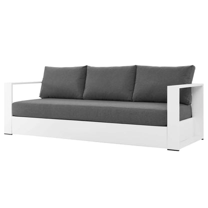 Lounge Sofa Table Set, Grey Gray, Aluminum, Metal, Fabric, Modern Contemporary, Outdoor Patio Balcony Cafe Bistro Garden Furniture Hotel Hospitality