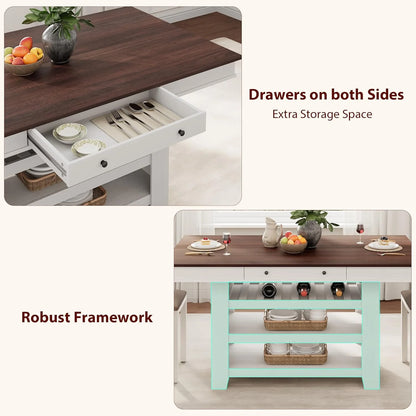 60" Counter Height Dining Table for 4,Rustic Counter Height Dining Table with Drawers& Open Shelves for Kitchen, Bar