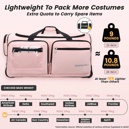 Fegat Dance Bag with Garment Rack - 28"Collapsible Rolling Competition Dance Duffle Bag Lightweight Costume Wheeled Suitcase for Dancers Shows Livestreamer Athletes