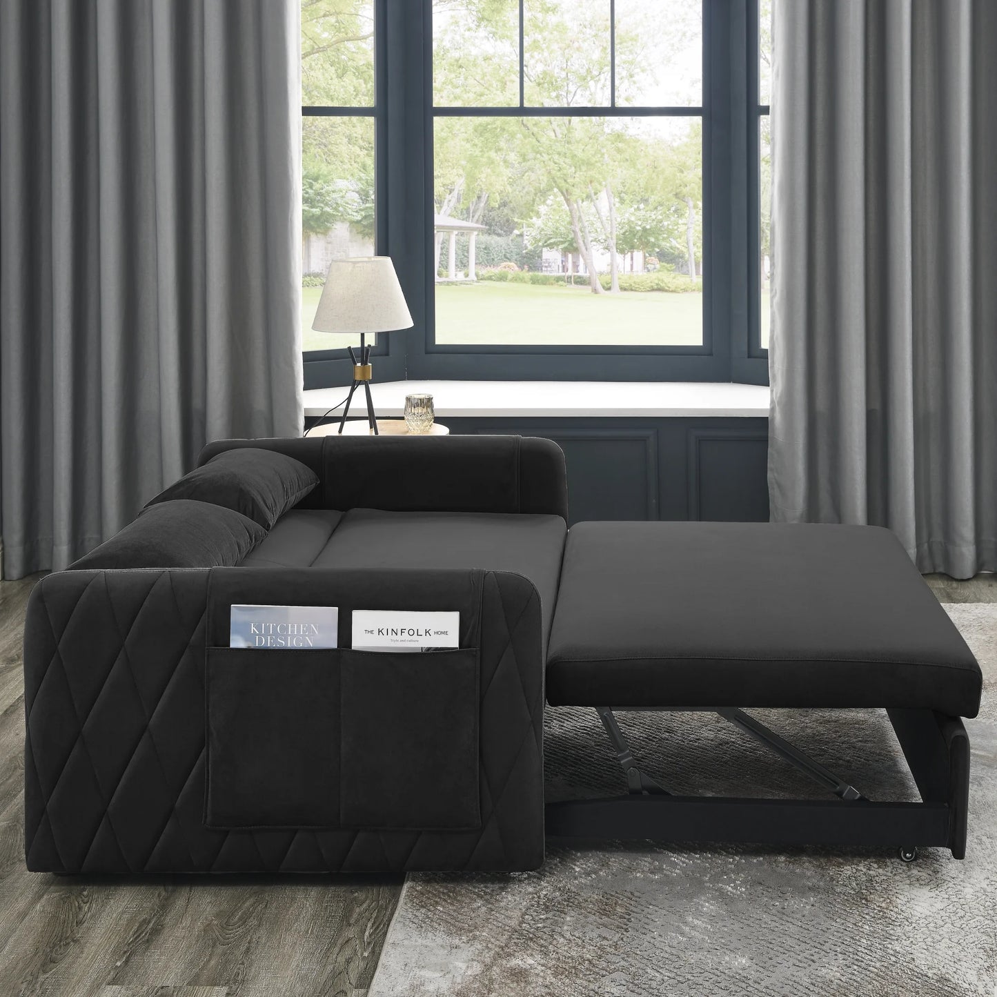 Convertible Sofa Bed,3 in 1 Sleeper Sofa with 2 Pillows and Adjustable Backrest for Living Room Office,Black