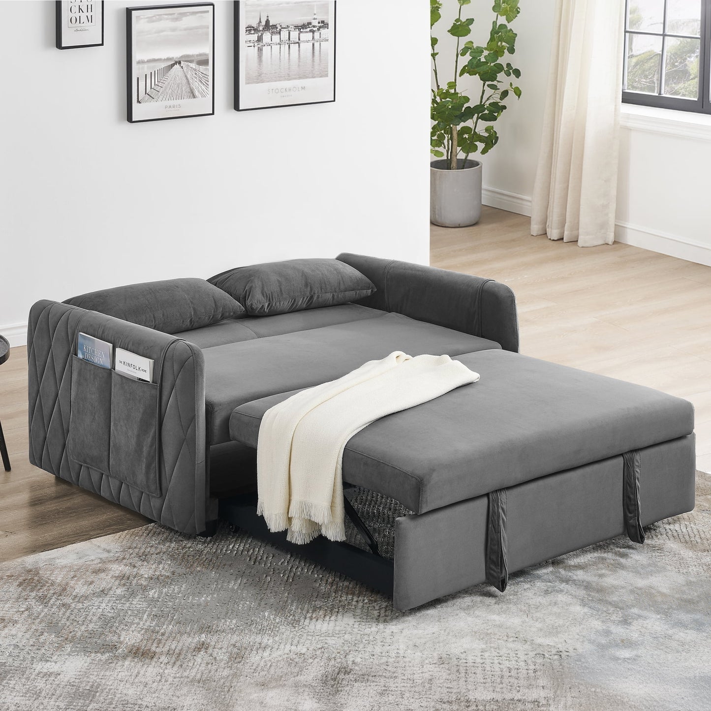 Convertible Sofa Bed,3 in 1 Sleeper Sofa with 2 Pillows and Adjustable Backrest for Living Room Office,Black