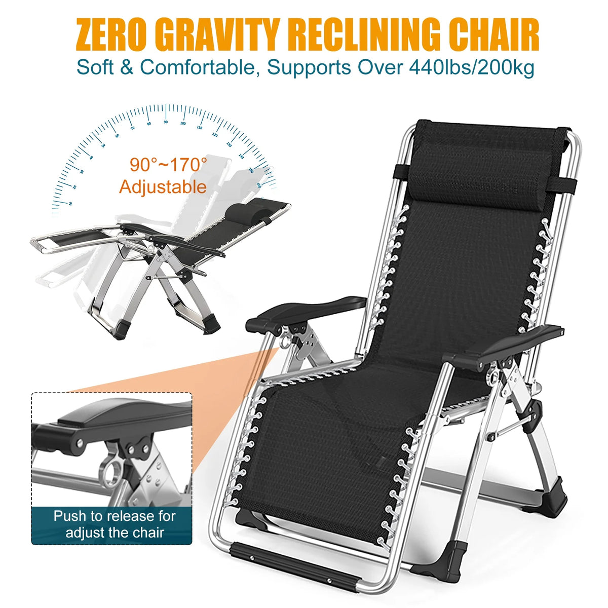 MOPHOTO Zero Gravity Chair Folding Outdoor Patio Recliner with Detachable Cushion,Cup Holder,Headrest,26"D x 20"W x 45"H