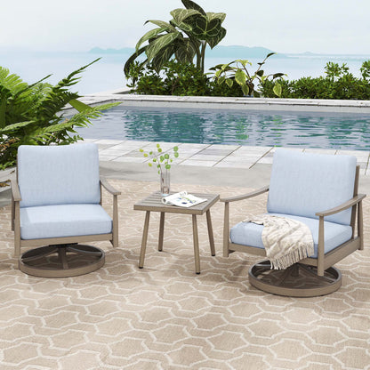 HAPPATIO Aluminum Outdoor Furniture Set - 5 Pieces Patio Furniture Set Includes 1 Side Table, 2 Swivel Chairs and 2 Ottomans with Thick Cushion, Patio Conversation Set for Backyard Poolside (Grey)