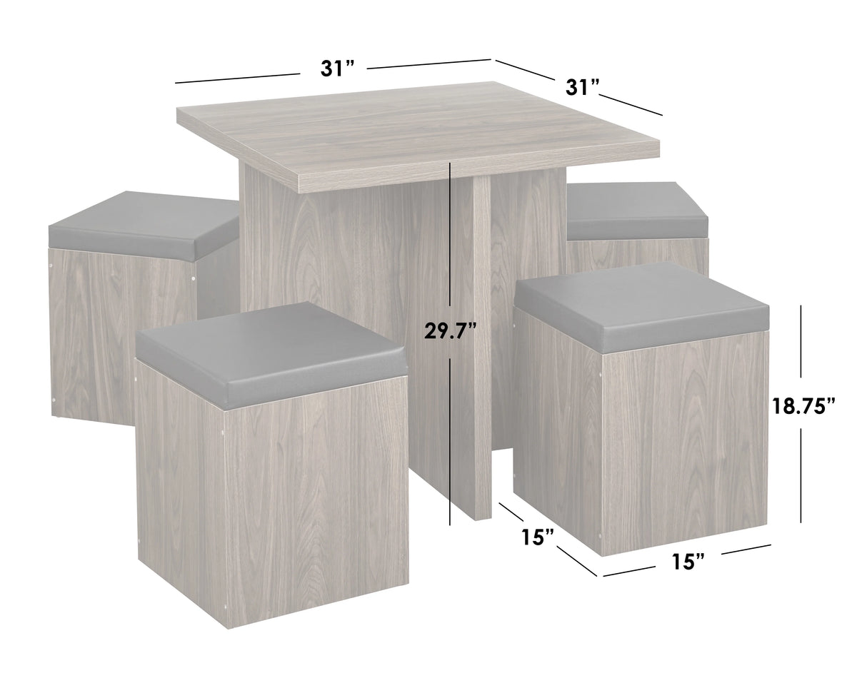 Mainstays 5-Piece Dexter Dining Room/Kitchen Set with Storage Ottoman, Multiple Colors