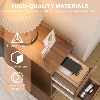 End Tables Set of 2, Small Side Table, Slim Side Table, Wood 2 Drawer Narrow Nightstand