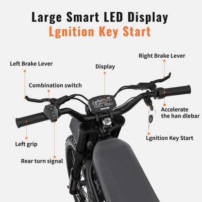 Riding'Times 2400W 48V Electric Dirt Bike for Adults Ridingtimes GT73,brushless Hub Motor,18.2AH*2 Electric BIKE with 25" tires digital screen Carbon Steel,BLACK