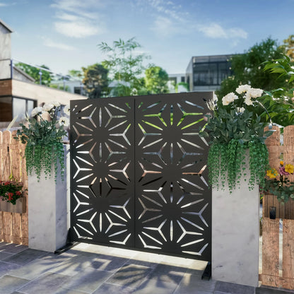 MAYEERTY 72" x 47" Outdoor Privacy Screen, 6 Panels Room Dividers for Home Office Patio, Black