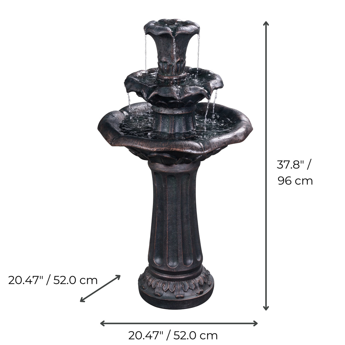 Teamson Home 37.8" 3-Tier Lily Birdbath Water Fountain