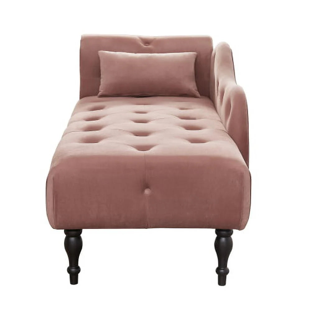 60.6" Velvet Chaise Lounge Chair, Sleeper Lounge Sofa with Buttons Tufted and Nailhead Trimmed, Modern Tufted Long Lounger with 1 Pillow and Solid Wood Legs, for Living Room or Office, Rose