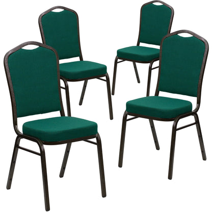 Flash Furniture 4 Pack HERCULES Series Crown Back Stacking Banquet Chair in Black Patterned Fabric - Gold Vein Frame