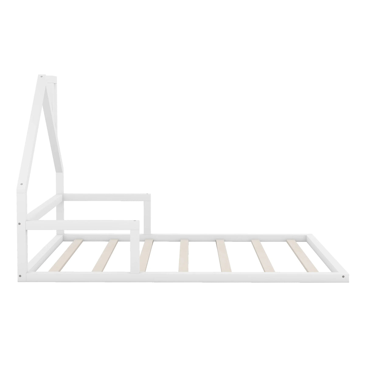 Euroco Twin Size Wood Floor Bed for Kids Room, Toddler House Bed, Natural