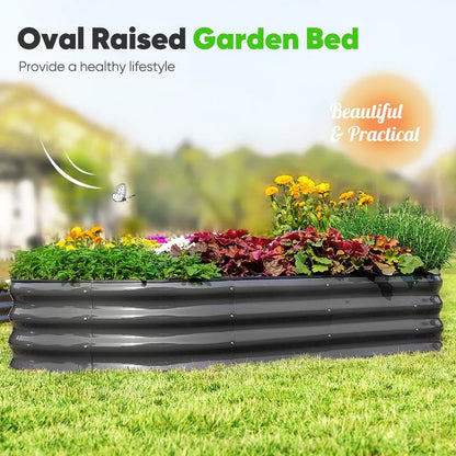 Quictent 8x3x1 ft Galvanized Raised Garden Bed Kit with Self Watering System and Mesh Cover, Large Oval Metal Outdoor Planter Garden Boxes for Vegetables Herbs Flowers