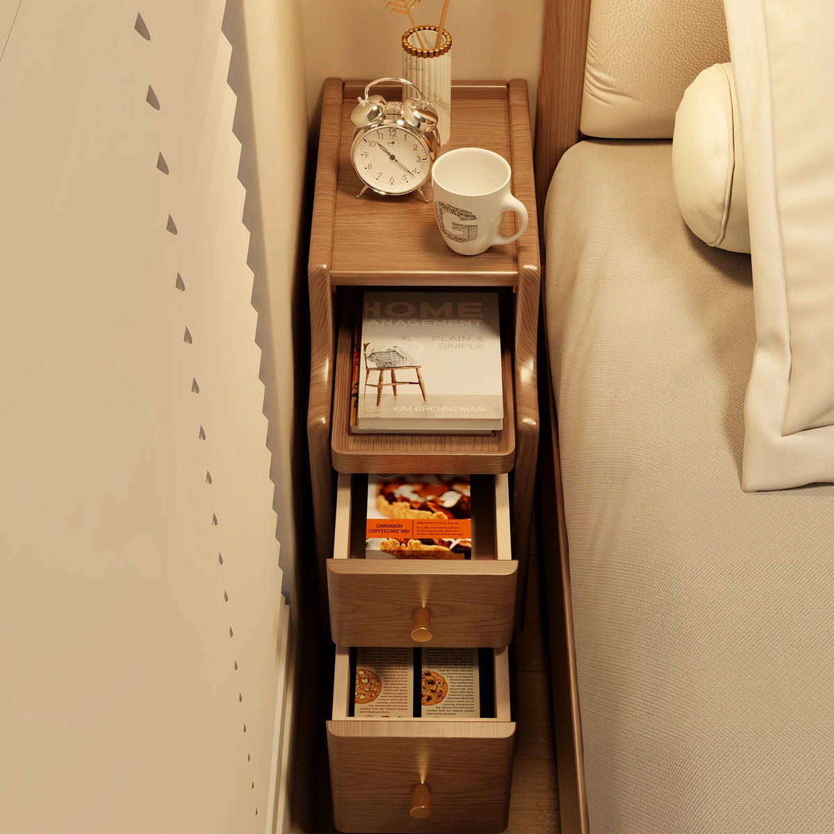 Small Nightstand,Solid Wood Nightstand with Drawers, Walnut Bedside Table for Bedroom