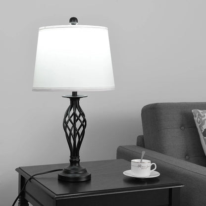 Gymax 3-Piece Lamp Set 2 Table Lamps 1 Floor Lamp Fabric Shades Living Room Bedroom