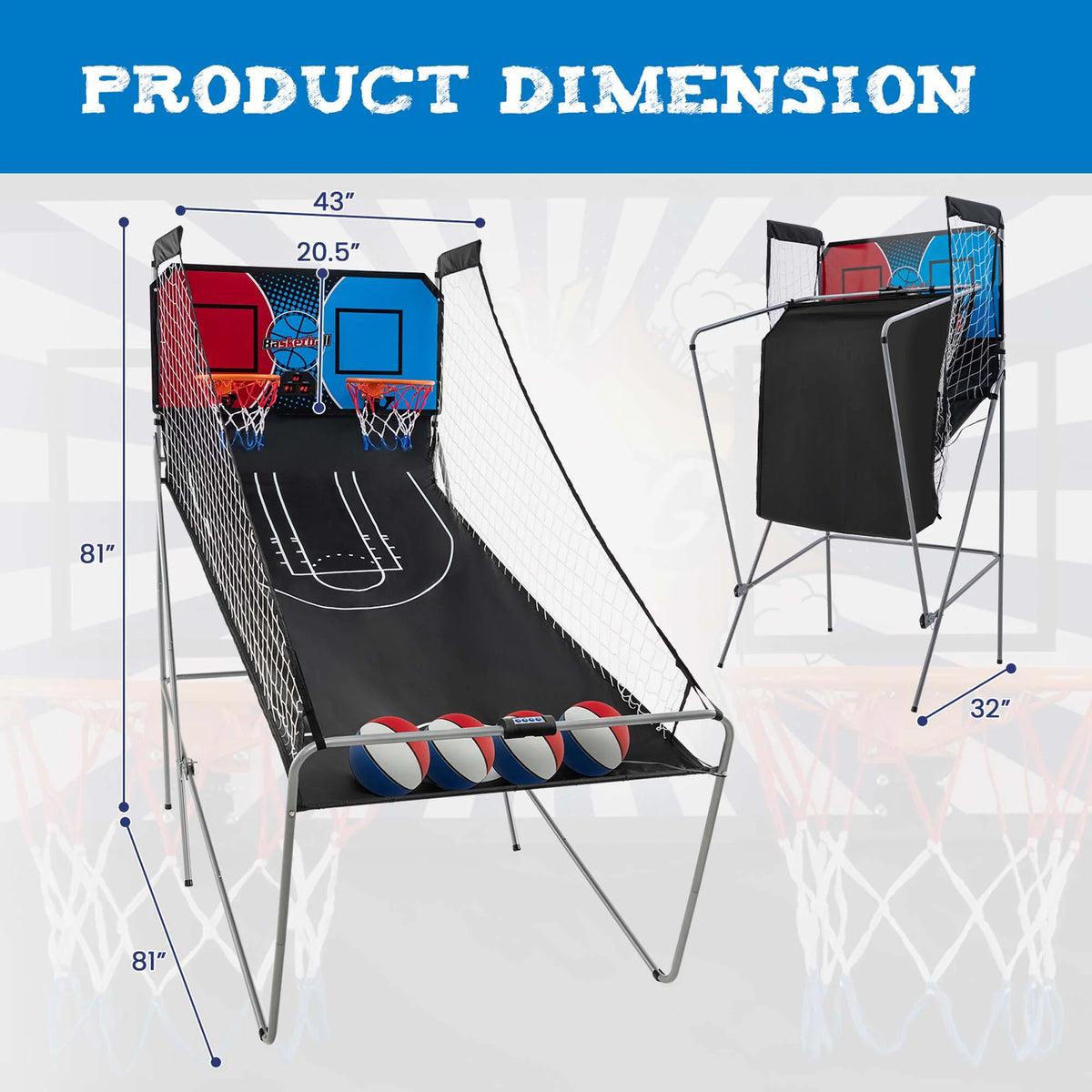 Costway Dual Shot Basketball Arcade Game with 8 Game Modes Electronic Scoring Blue
